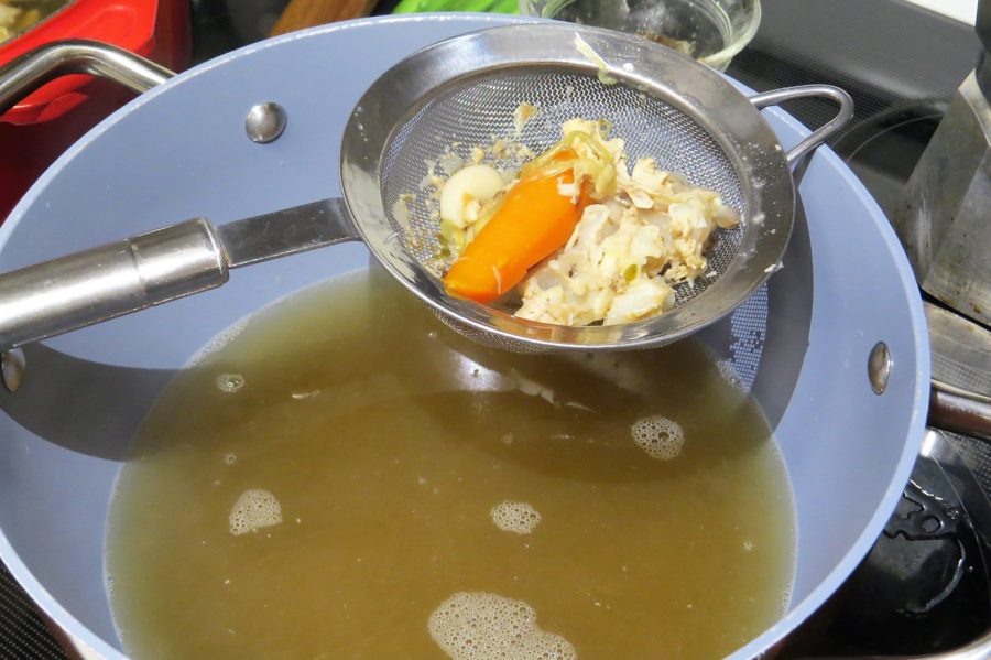 Strain vegetables Chicken Stock Strain vegetables Chicken Stock