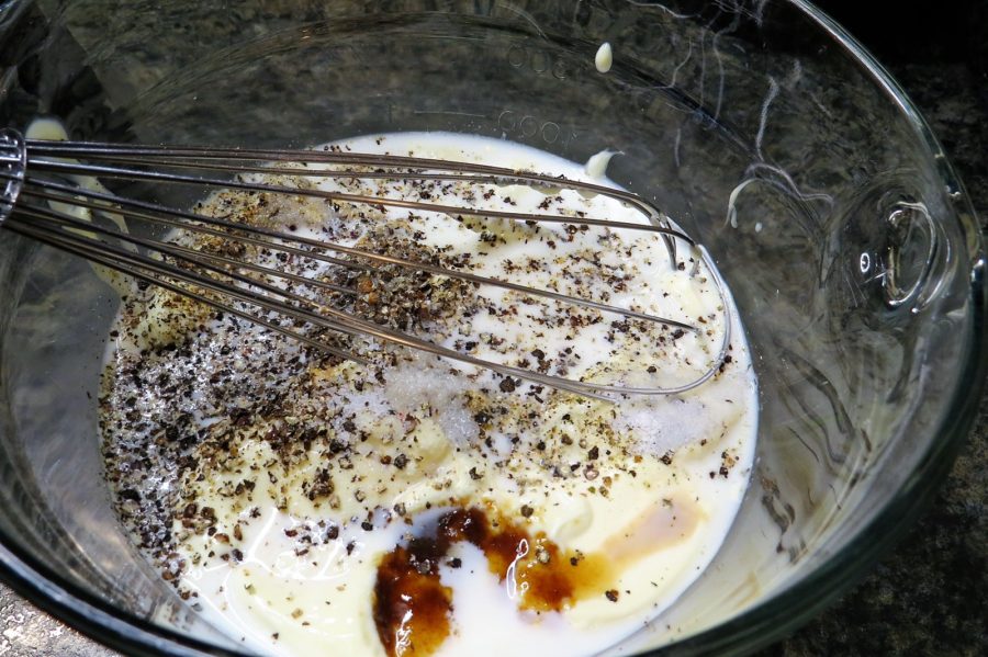 Mixing sauce Hawaiian Macaroni Salad Mixing sauce Hawaiian Macaroni Salad