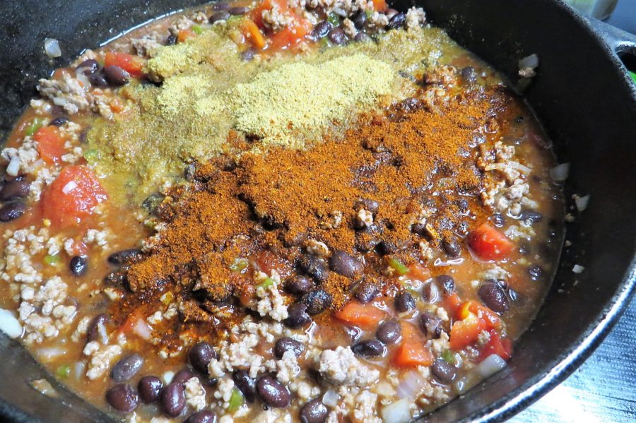 Add spices Beef and Black Bean Chili Add spices Beef and Black Bean Chili